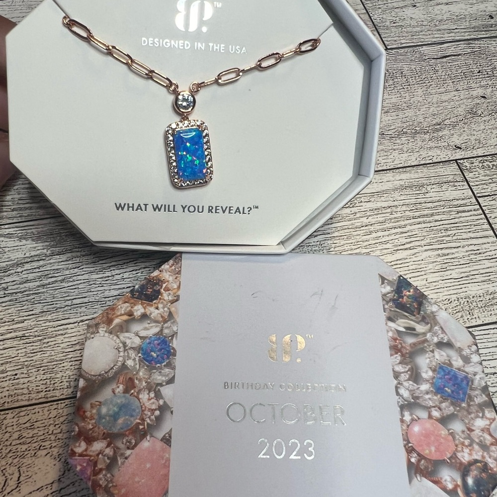 October 2023 birthday collection, blue fire opal necklace